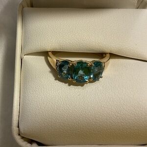 Apatite 3 Stone Diamond Accent Ring